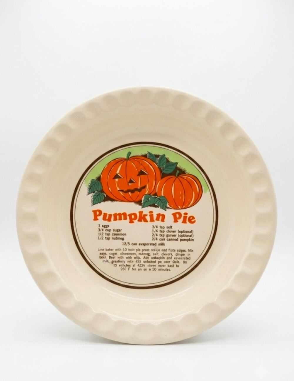 Sunnycraft Sunstone Pumpkin Pie Recipe Ceramic Baker Dish 10.5" Anthropomorphic